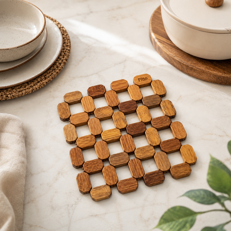 240 Pieces Bamboo Tableware Square Mats (16 x 16 cm – Natural Bamboo Heat-Resistant Open Grid Trivet for Plates – Cups and Pots)