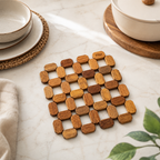 240 Pieces Bamboo Tableware Square Mats (16 x 16 cm – Natural Bamboo Heat-Resistant Open Grid Trivet for Plates – Cups and Pots)