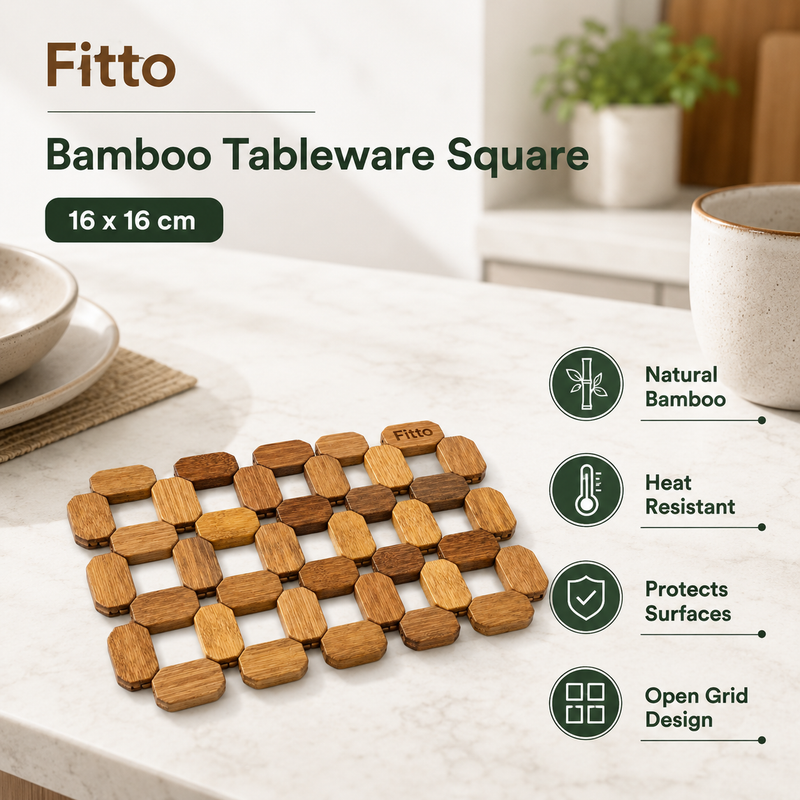 240 Pieces Bamboo Tableware Square Mats (16 x 16 cm – Natural Bamboo Heat-Resistant Open Grid Trivet for Plates – Cups and Pots)