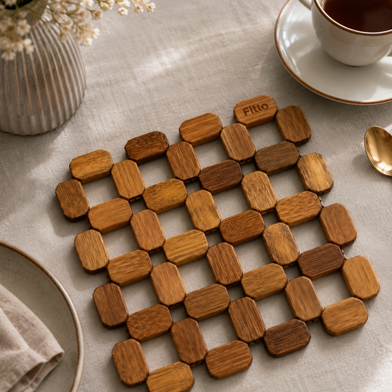240 Pieces Bamboo Tableware Square Mats (16 x 16 cm – Natural Bamboo Heat-Resistant Open Grid Trivet for Plates – Cups and Pots)