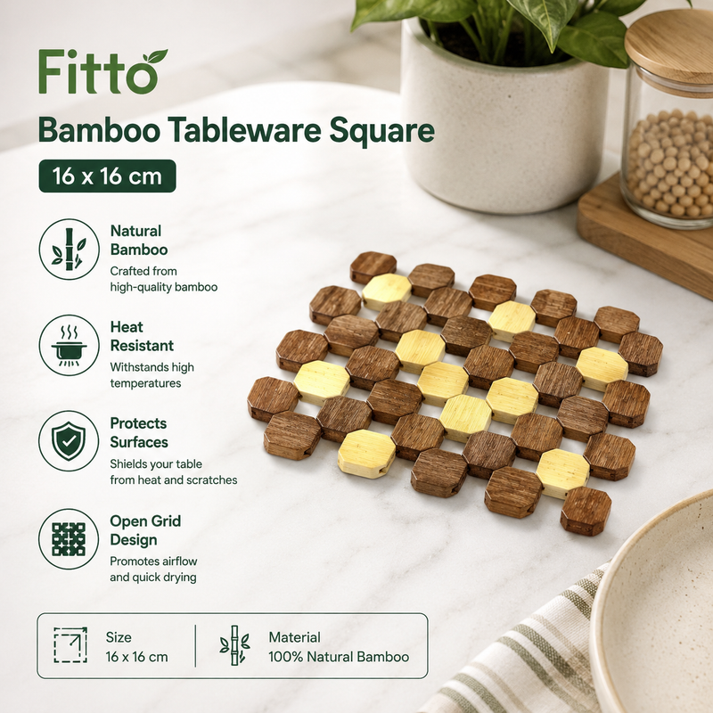 240 Pieces Bamboo Square Trivets (16 x 16 cm – Natural Bamboo Table Mat with Open Grid Design for Hot Plates – Cups and Serving Bowls)