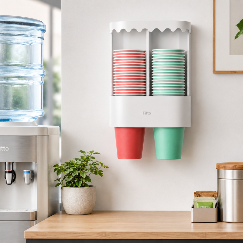 96 Pieces Wall Attachable Disposable Double Cup Holders (Plastic Cup Storage Dispenser for Bathroom – Office – Kitchen and Coffee Area)