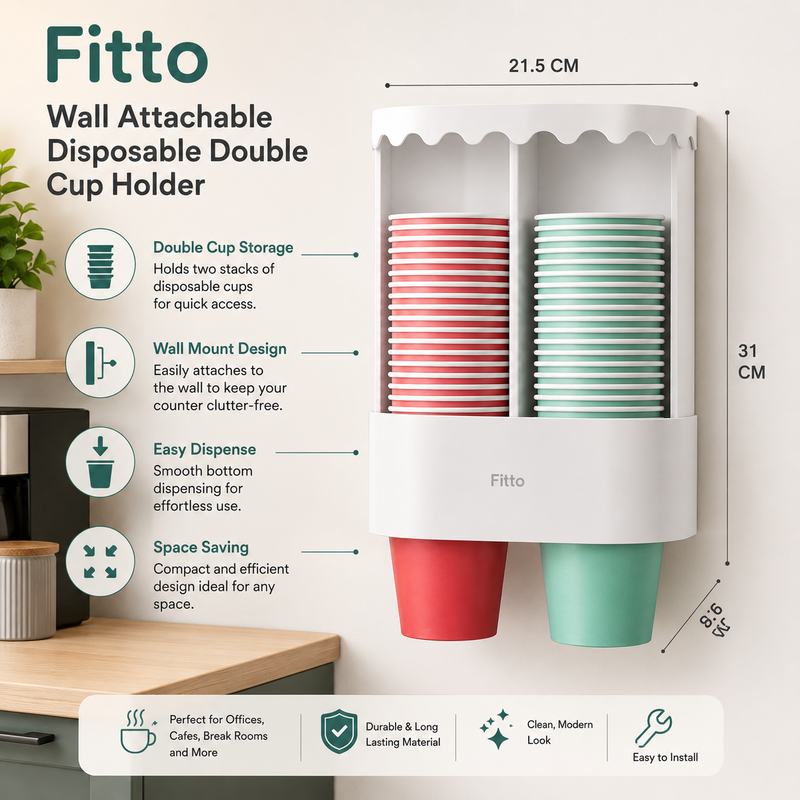 96 Pieces Wall Attachable Disposable Double Cup Holders (Plastic Cup Storage Dispenser for Bathroom – Office – Kitchen and Coffee Area)