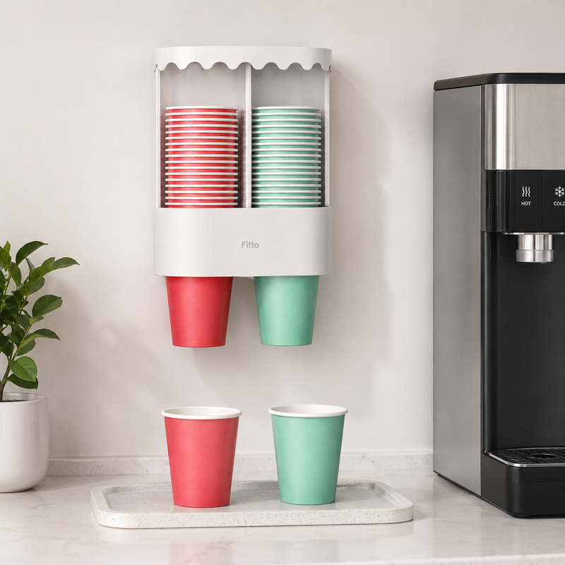 96 Pieces Wall Attachable Disposable Double Cup Holders (Plastic Cup Storage Dispenser for Bathroom – Office – Kitchen and Coffee Area)