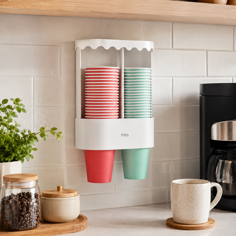 96 Pieces Wall Attachable Disposable Double Cup Holders (Plastic Cup Storage Dispenser for Bathroom – Office – Kitchen and Coffee Area)