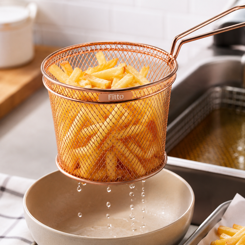 96 Pieces Strainers for Fries (Fine Mesh Fry Basket with Long Handle and Bronze Finish for Snacks – Chips and Fried Food Draining)
