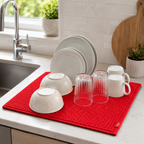 120 Pieces Dish Drying Mats (50 x 38 cm – Absorbent Kitchen Counter Mat with Waffle Texture – Quick-Dry Reusable Drainer Pad – Red)