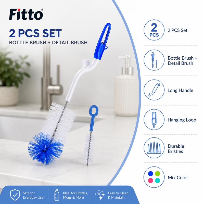 240 Pieces Bottle Brush 2 Pieces Sets (Long Handle Bottle Brush and Detail Brush with Hanging Loop – Durable Bristles – Assorted Colors)