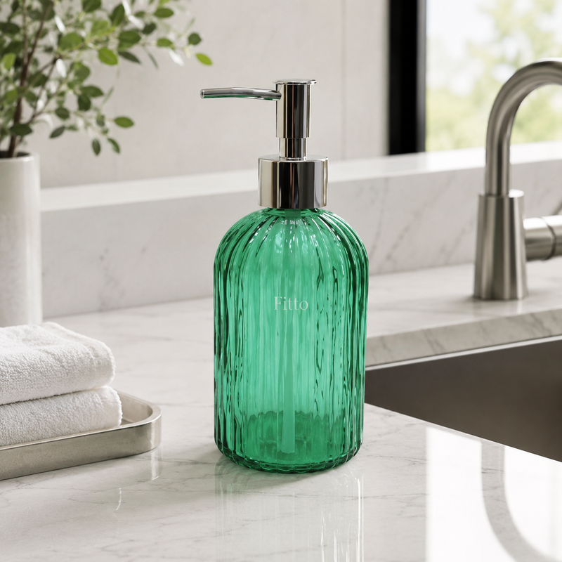 120 Pieces Glass Soap Dispensers (400 ML – Refillable Ribbed Bottle with Pump for Hand Soap – Lotion – Dish Soap – Bathroom and Kitchen)