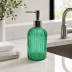 120 Pieces Glass Soap Dispensers (400 ML – Refillable Ribbed Bottle with Pump for Hand Soap – Lotion – Dish Soap – Bathroom and Kitchen)