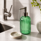 120 Pieces Glass Soap Dispensers (400 ML – Refillable Ribbed Bottle with Pump for Hand Soap – Lotion – Dish Soap – Bathroom and Kitchen)