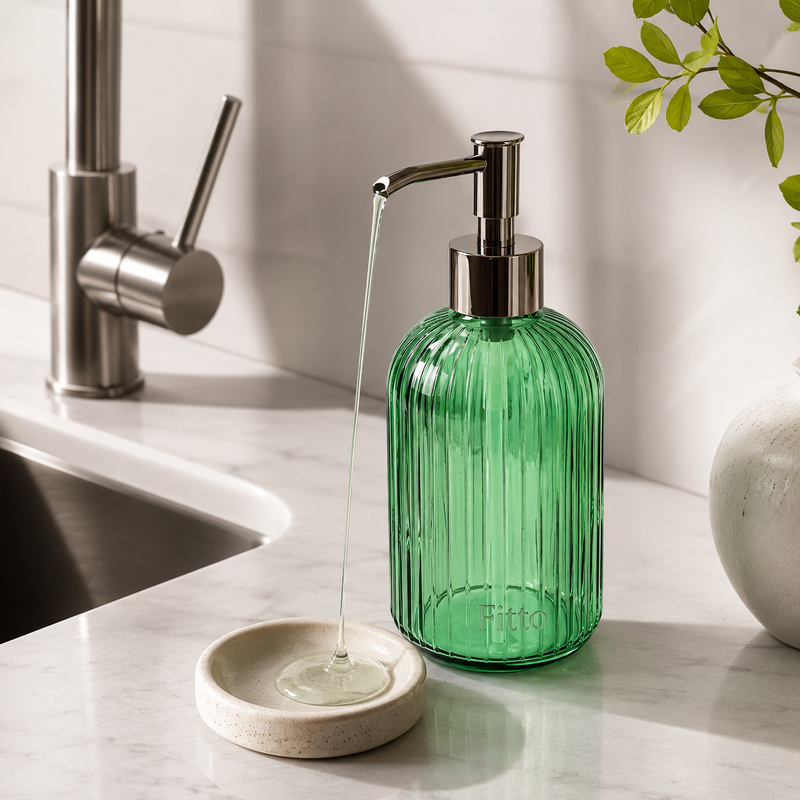 120 Pieces Glass Soap Dispensers (400 ML – Refillable Ribbed Bottle with Pump for Hand Soap – Lotion – Dish Soap – Bathroom and Kitchen)