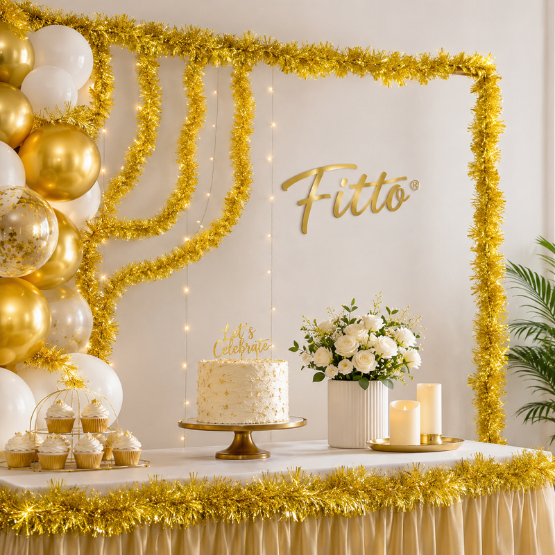 120 Pieces Golden Tinsel Garlands (12 m – 5 cm Wide 2 Ply Party Decoration for Christmas – Events and Home Décor)