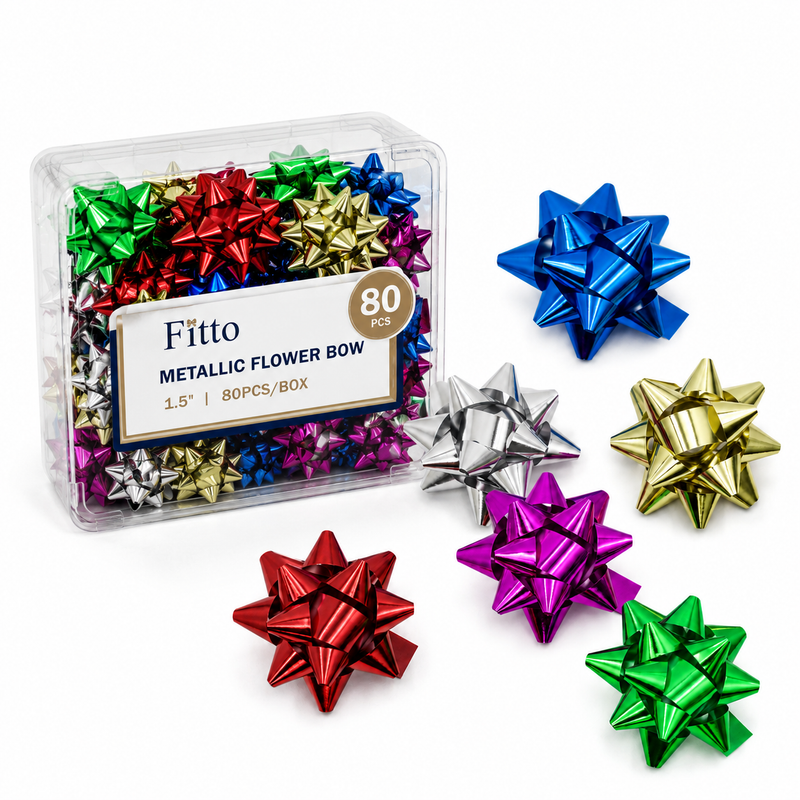 96 Pieces Metallic Flower Bows (1.5 Inch – 80 Pieces Assorted Shiny Gift Bows for Gift Wrapping – Hampers and Party Decoration)