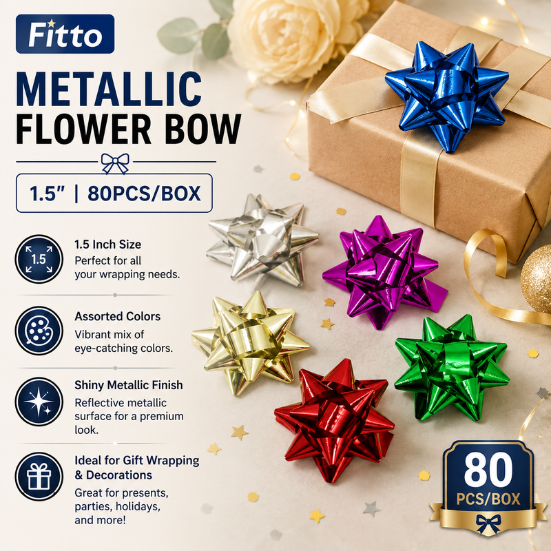 96 Pieces Metallic Flower Bows (1.5 Inch – 80 Pieces Assorted Shiny Gift Bows for Gift Wrapping – Hampers and Party Decoration)