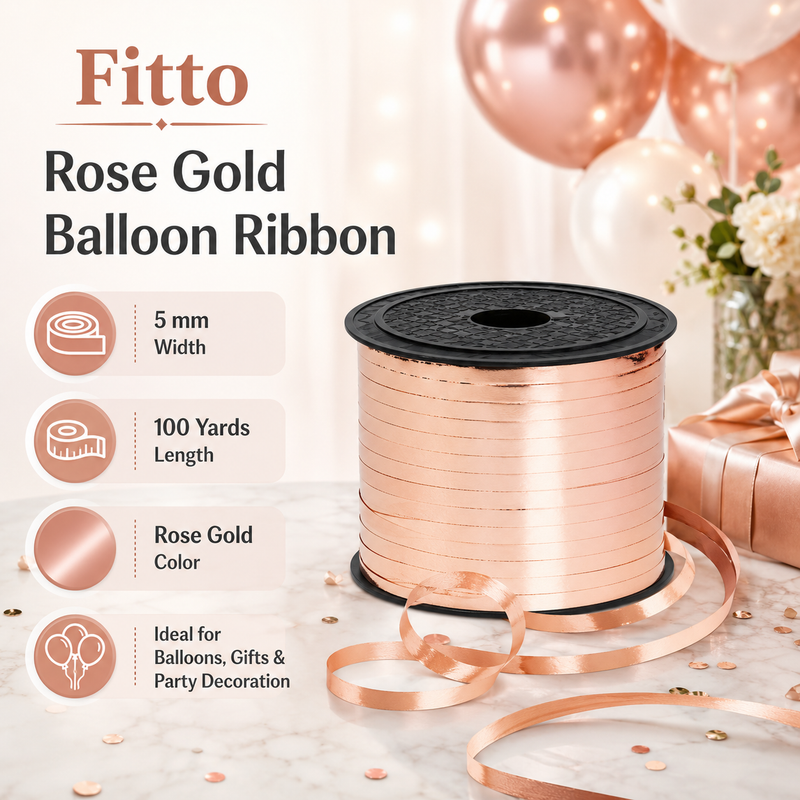 144 Pieces Rose Gold Balloon Ribbons (5 mm x 100 Yards – Curling Ribbon Roll for Balloons – Gifts and Party Decoration)