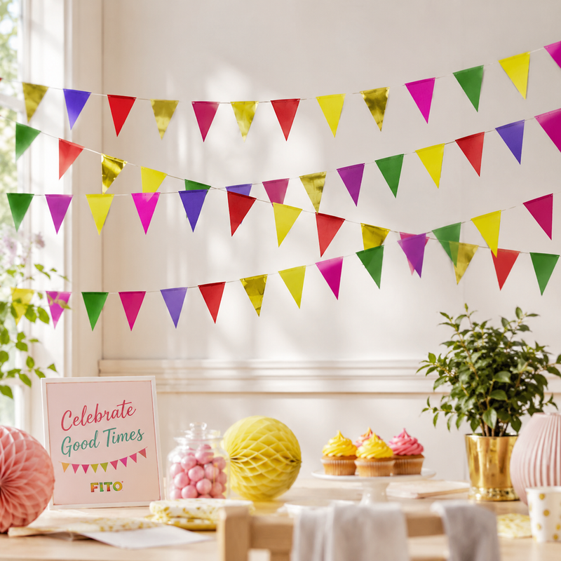 144 Pieces Paper Flag Garlands (Multicolor Hanging Party Banner – 360 x 22 cm Paper Decoration for Birthdays and Celebrations)