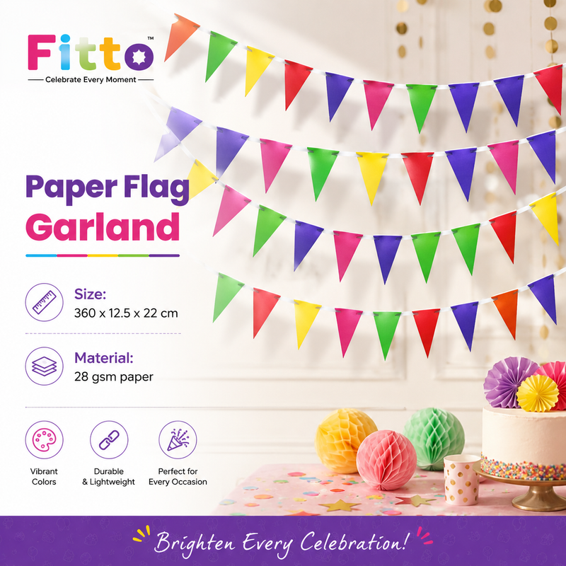 144 Pieces Paper Flag Garlands (Multicolor Hanging Party Banner – 360 x 22 cm Paper Decoration for Birthdays and Celebrations)