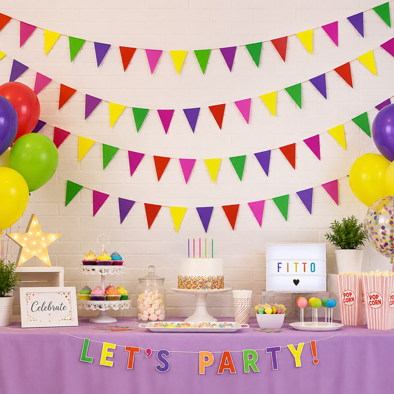144 Pieces Paper Flag Garlands (Multicolor Hanging Party Banner – 360 x 22 cm Paper Decoration for Birthdays and Celebrations)