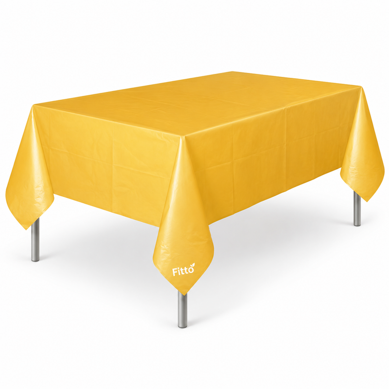 144 Pieces Plastic Table Covers (Gold Color Disposable Party Tablecloth – 137 x 183 cm Water-Resistant Table Protection)