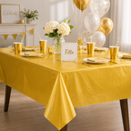 144 Pieces Plastic Table Covers (Gold Color Disposable Party Tablecloth – 137 x 183 cm Water-Resistant Table Protection)