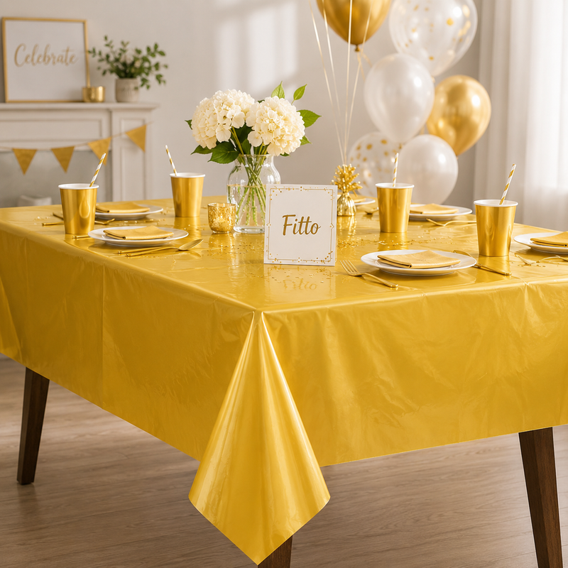 144 Pieces Plastic Table Covers (Gold Color Disposable Party Tablecloth – 137 x 183 cm Water-Resistant Table Protection)