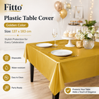 144 Pieces Plastic Table Covers (Gold Color Disposable Party Tablecloth – 137 x 183 cm Water-Resistant Table Protection)