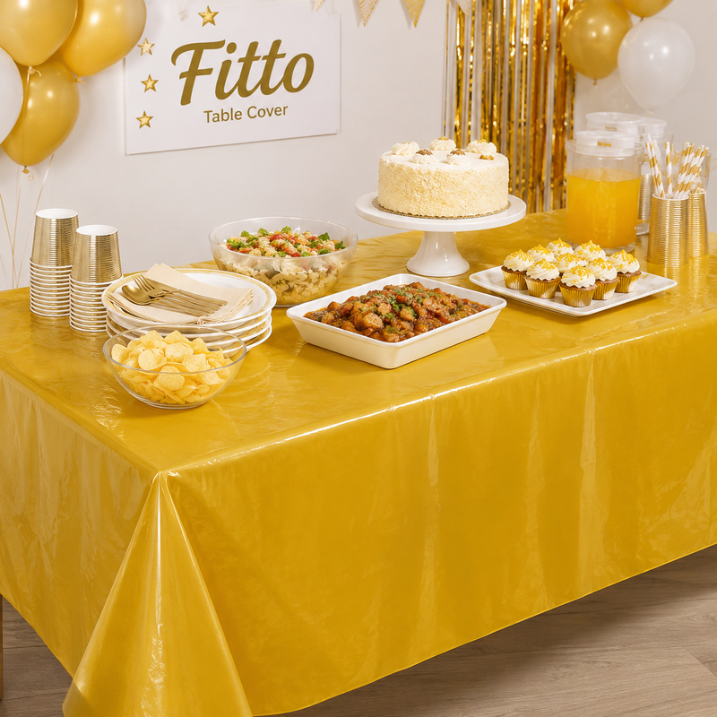 144 Pieces Plastic Table Covers (Gold Color Disposable Party Tablecloth – 137 x 183 cm Water-Resistant Table Protection)