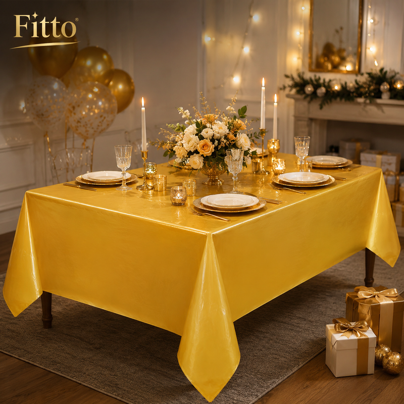 144 Pieces Plastic Table Covers (Gold Color Disposable Party Tablecloth – 137 x 183 cm Water-Resistant Table Protection)