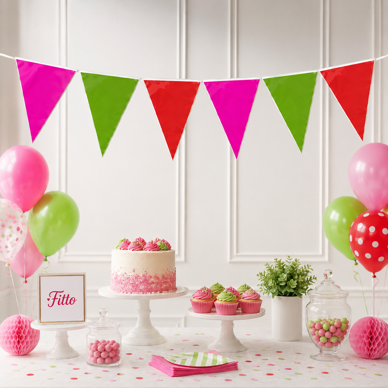 144 Pieces Triangular PVC Decoration Banners (10 Meter Assorted Colors Party Bunting for Birthdays and Events)