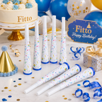 144 Pieces Paper Party Horn Packs (6 Pieces per Pack – 7.5 Inch White Confetti Birthday Noisemakers for Party Decorations)