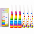 240 Pieces Paper Party Horn Packs (6 Pieces per Pack – 7.5 Inch Rainbow and Dots Birthday Noisemakers for Party Supplies)