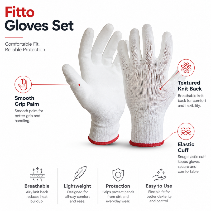 240 Pieces Gloves Sets (White Work Gloves with Smooth Grip Palm – Textured Knit Back and Elastic Cuff for Cleaning – Handling and Daily Tasks)