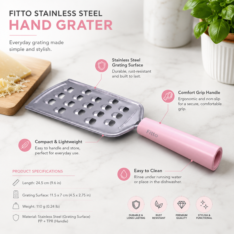 240 Pieces Stainless Steel Hand Graters with Pastel Pink Comfort Grip Handle (Compact Kitchen Grater for Cheese – Vegetables and Chocolate)