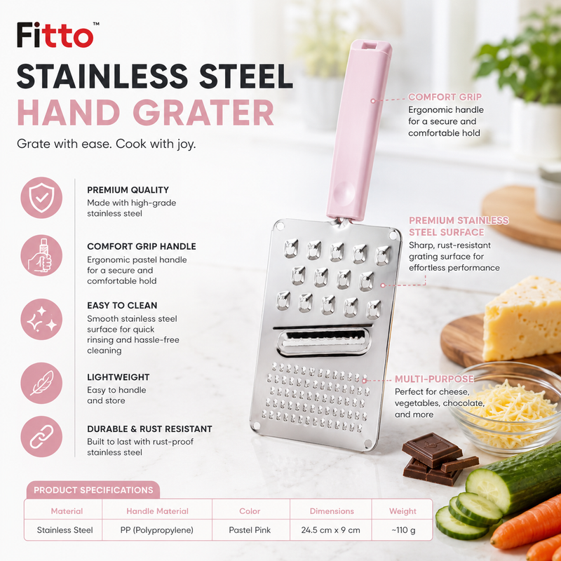 144 Pieces Stainless Steel Hand Graters (Multi-Purpose Kitchen Grater with Pastel Pink PP Handle – 24.5 x 9 cm for Cheese and Vegetables)