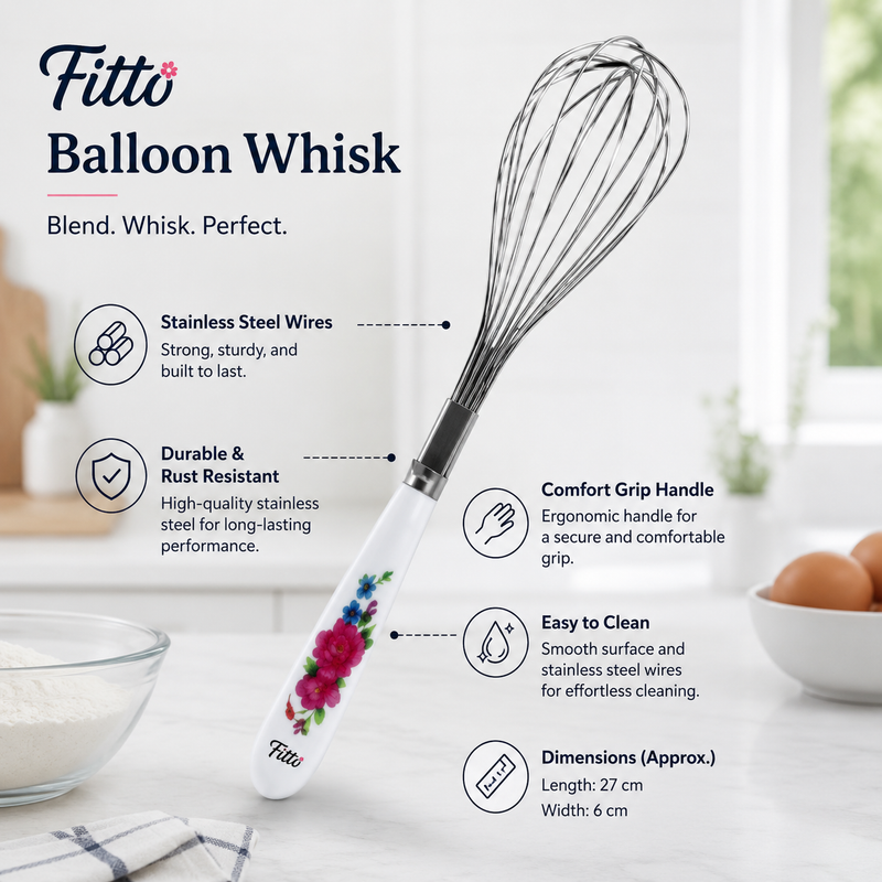 240 Pieces Balloon Whisks (Stainless Steel Wire Kitchen Whisk with Comfort Grip Floral Handle – 27 cm Baking Whisk for Mixing and Beating)