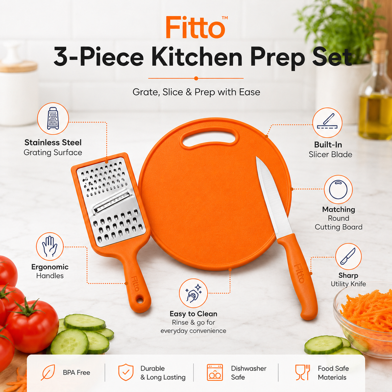 96 Pieces 3-Piece Kitchen Prep Sets (Hand Grater – Cutting Board and Utility Knife for Grating – Slicing and Food Preparation)