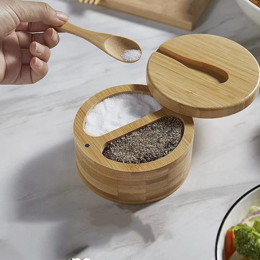 Eco-Friendly Bamboo Spice Box with Dual Compartments
