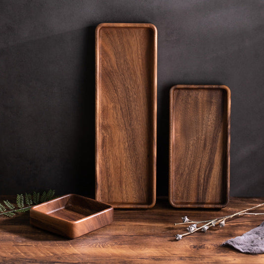 Eco-Friendly Rectangular Wooden Trays in Natural Wood Tones