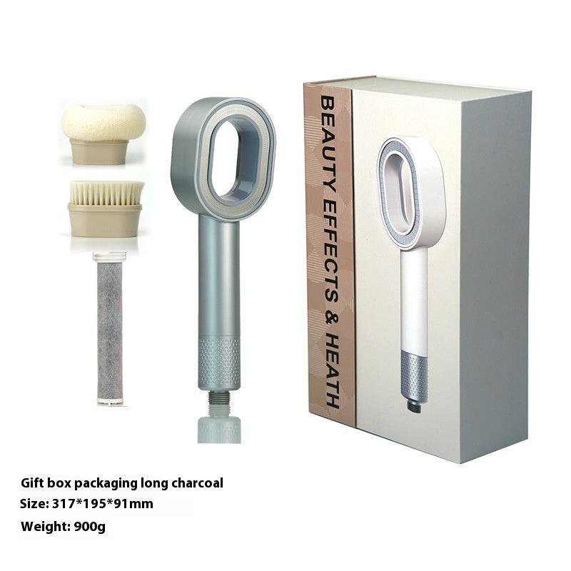 Water-Saving Silver Handheld Shower Head with Red Nozzle