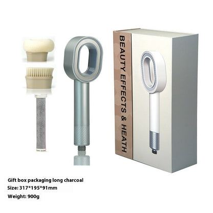 Water-Saving Silver Handheld Shower Head with Red Nozzle