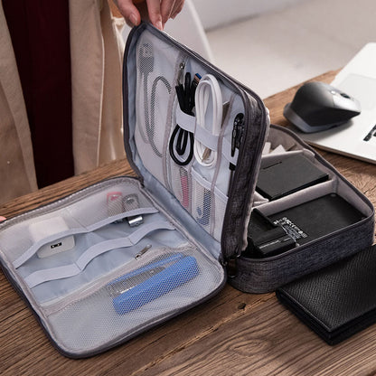 Gray Rectangular Cable Organizer Bag for Electronics