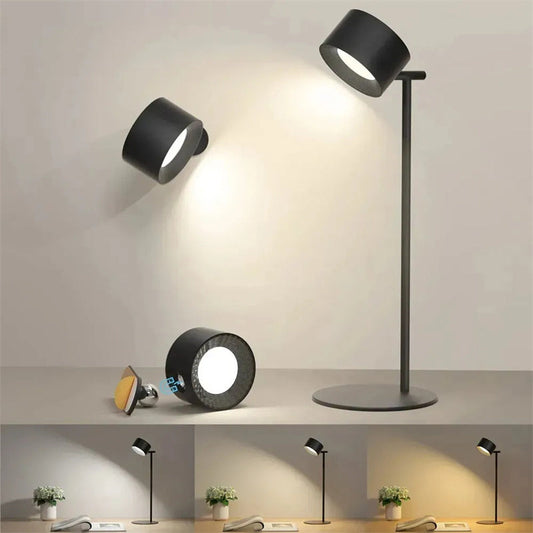 Black cylindrical LED desk and wall lamp with slim stand