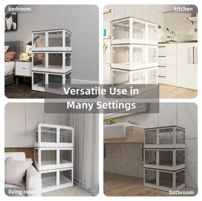 Stackable Black Storage Box with Transparent Panels