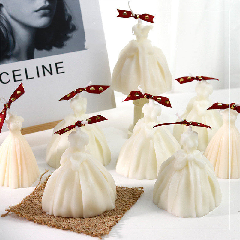 Elegant Dress-Shaped Decorative Candle - Eco-Friendly White Wax