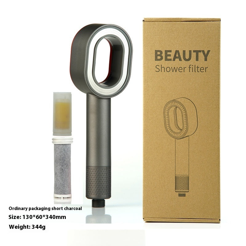 Water-Saving Silver Handheld Shower Head with Red Nozzle