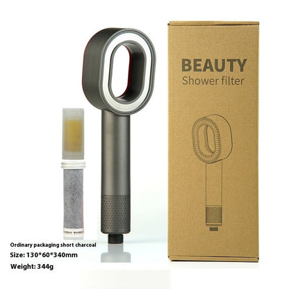 Water-Saving Silver Handheld Shower Head with Red Nozzle