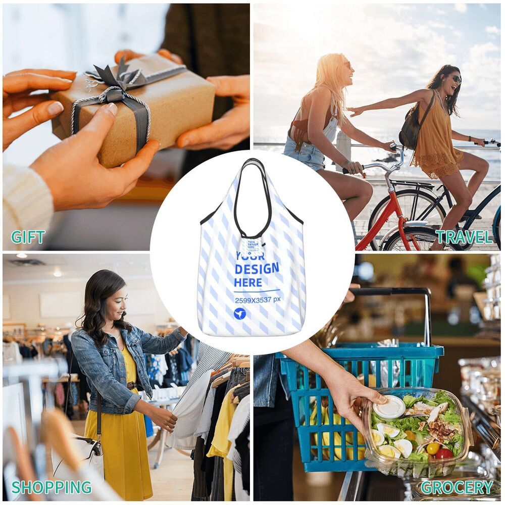 Eco-Friendly Reusable Shopping Bag - Durable Polyester, White with Blue Design