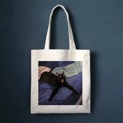 Eco-Friendly White Cat Tote Bag - Sustainable Cotton Reusable Shopping Bag