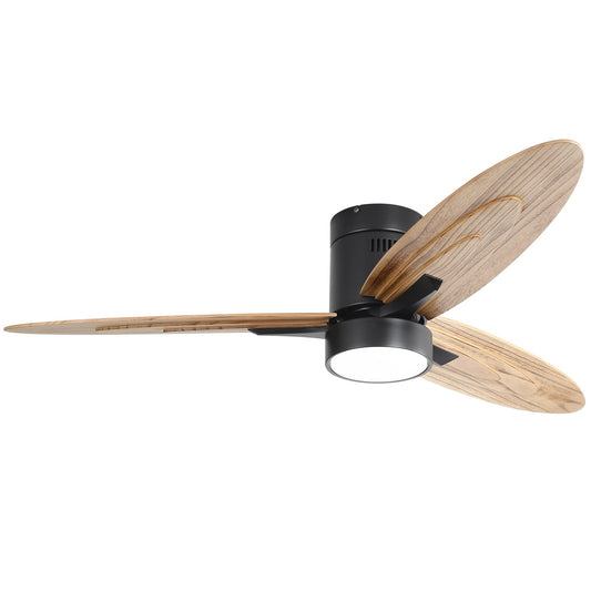 Eco-Friendly Ceiling Fan with Light in Black and Natural Wood